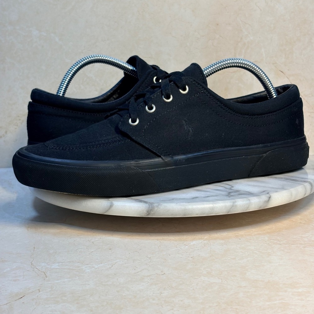 Polo Ralph Lauren Faxon X Mens Black Canvas Low Top Sneakers Size 9.5 Preppy
